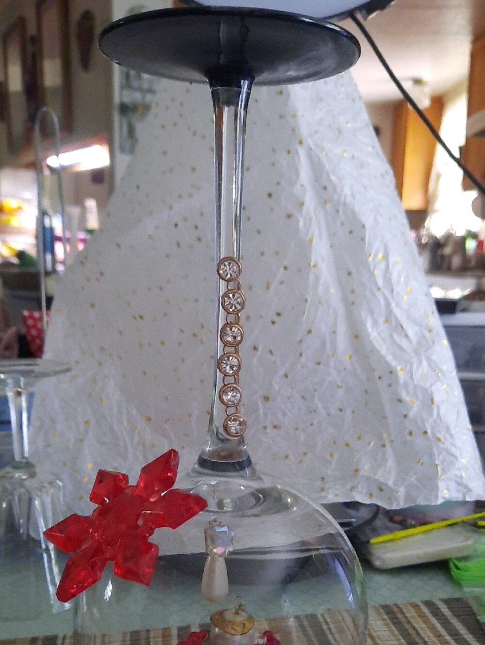 Red Handmade Bead-safety Pin Angel Wineglass Candle Holder - Picture 3 of 4